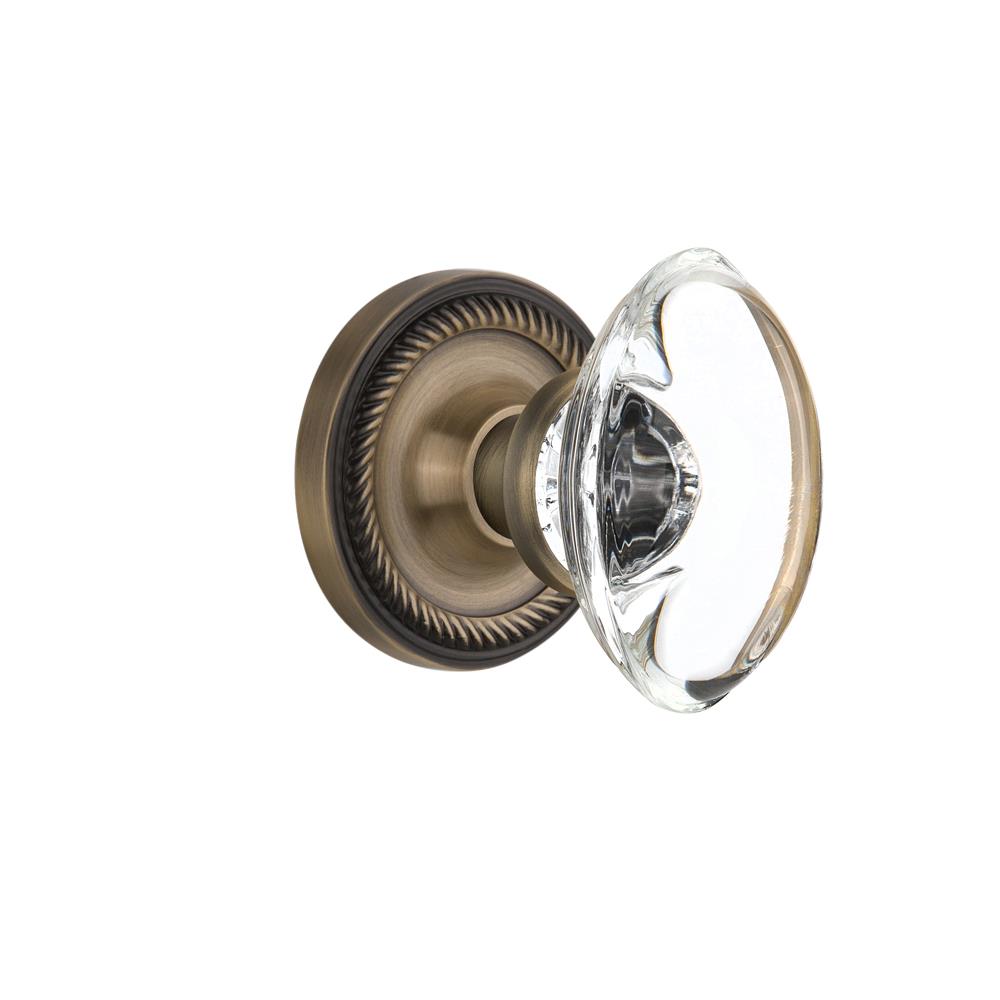 Nostalgic Warehouse ROPOCC Privacy Knob Rope Rose with Oval Clear Crystal Knob in Antique Brass